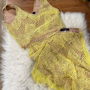 Yellow lace two piece set with skirt